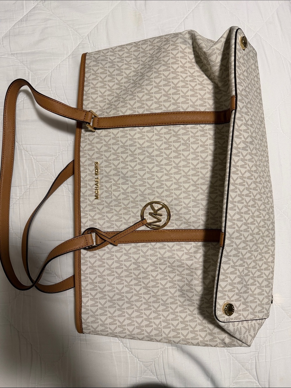 Michael Kors Beige and Brown MK Logo Tote